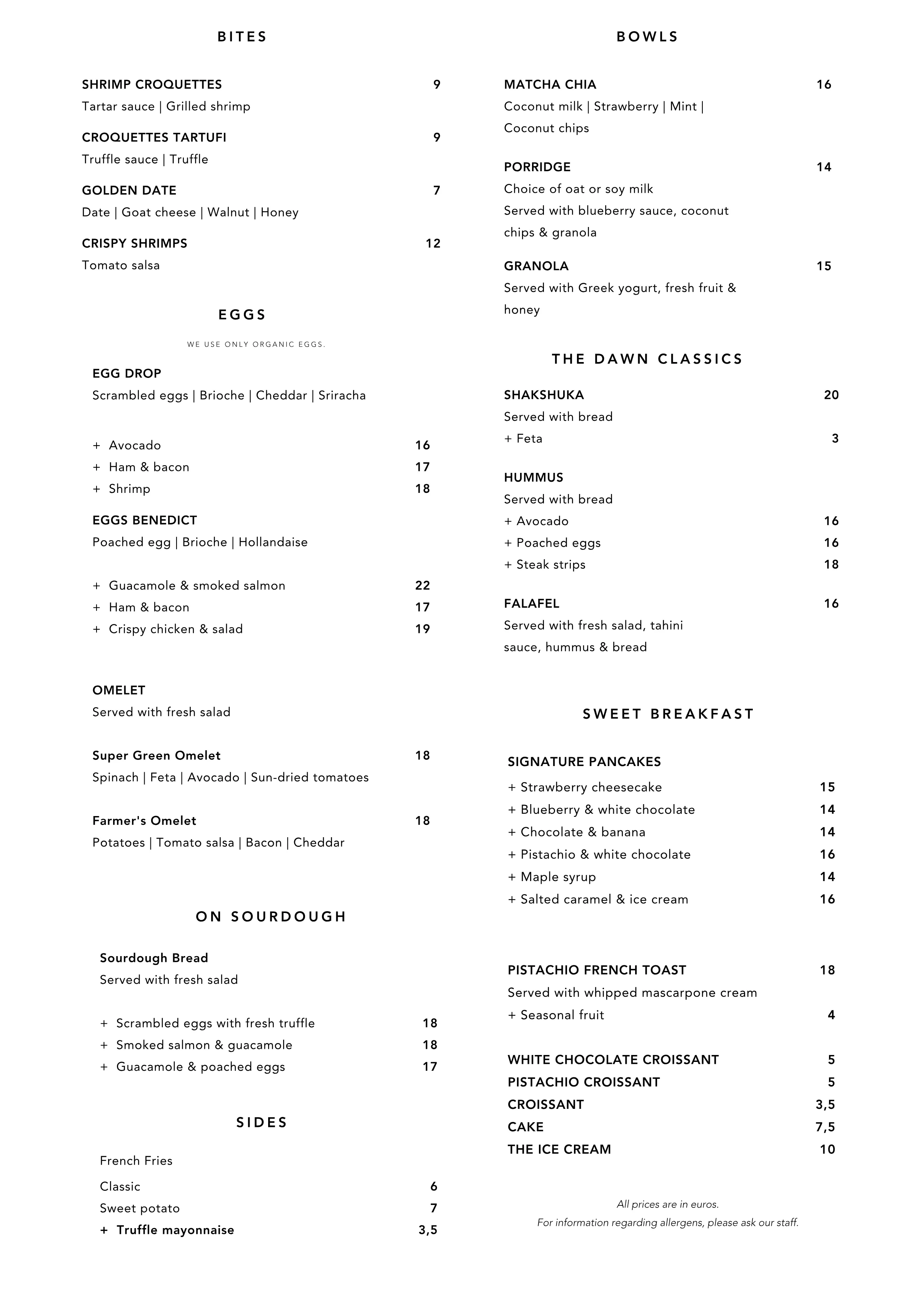 Menu, page 1